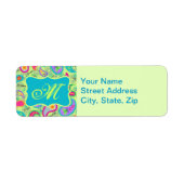 Lime Green Turquoise Modern Paisley Monogram Etiket (Voorkant)