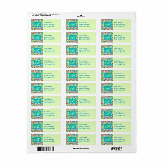 Lime Green Turquoise Modern Paisley Monogram Etiket (Full Sheet)