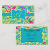 Lime Green Turquoise Modern Paisley Monogram Visitekaartje (Voorkant / Achterkant)