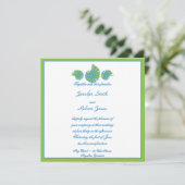 Lime Green Turquoise Seashell Wedding Invitation Kaart (Staand voorkant)