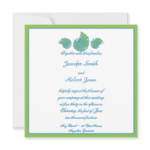 Lime Green Turquoise Seashell Wedding Invitation