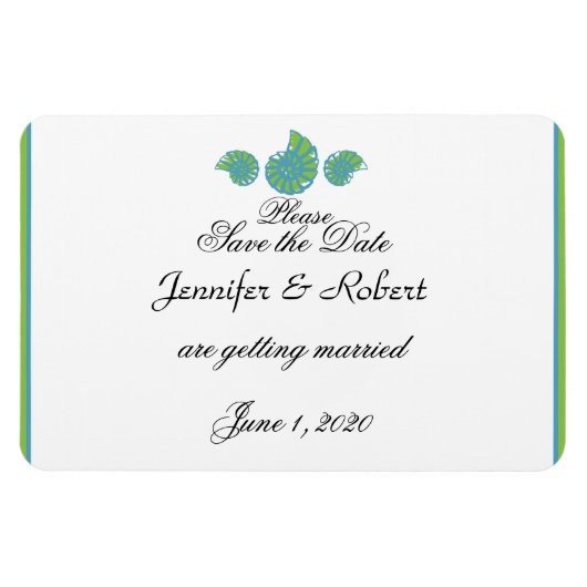 Lime Green Turquoise Shell Bruiloft Save the Date Magneet (Horizontaal)