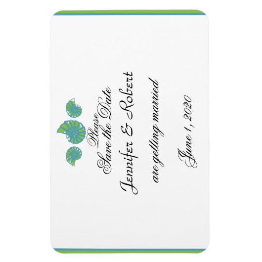 Lime Green Turquoise Shell Bruiloft Save the Date Magneet (Verticaal)