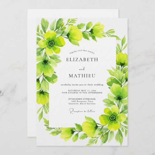 Lime Green Verdant Flourish Wedding Kaart (Voorkant / Achterkant)