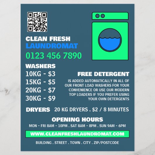 Lime Green Washer, Laundromat, Cleaning Service Flyer (Voorkant)