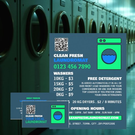 Lime Green Washer, Laundromat, Cleaning Service Flyer