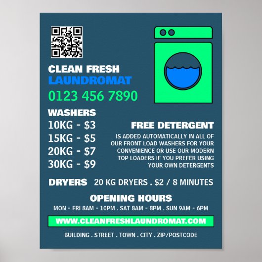 Lime Green Washer, Laundromat, Cleaning Service Poster (Voorkant)