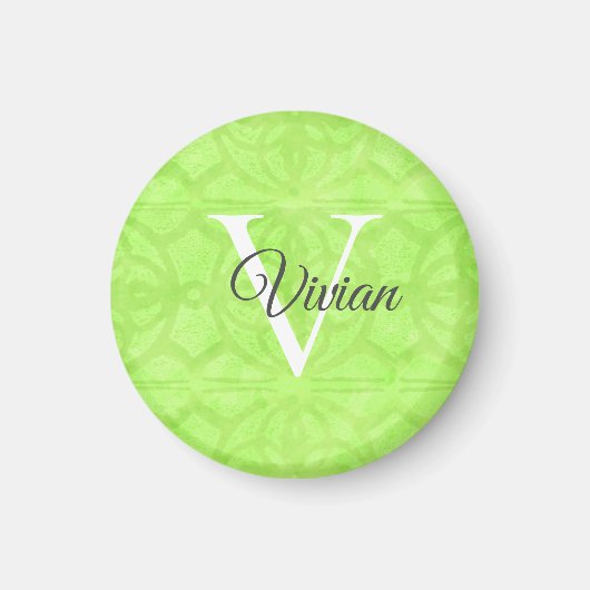 Lime Green Waterverf Monogram Naam Magneet (Voorkant)