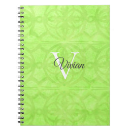 Lime Green Waterverf Monogram Naam Notitieboek