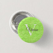 Lime Green Waterverf Monogram Naam Ronde Button 3,2 Cm (Voorkant /achterkant)