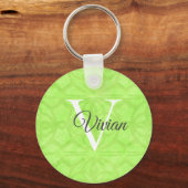 Lime Green Waterverf Monogram Naam Sleutelhanger (Voorkant)