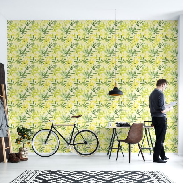 Lime Green Waterverf Pattern Behang (Woonkamer)