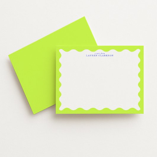 Lime Green Wavy Frame Note Card with Cobalt Text Kaart