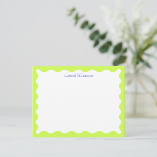 Lime Green Wavy Frame Note Card with Cobalt Text Kaart (Staand voorkant)