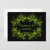  Lime Green Wervelt op Zwart Save The Date Aankondigingskaart (Voorkant / Achterkant)