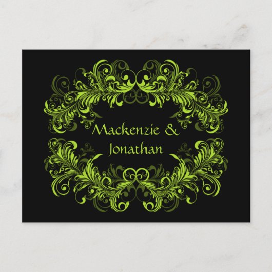  Lime Green Wervelt op Zwart Save The Date Aankondigingskaart (Voorkant)