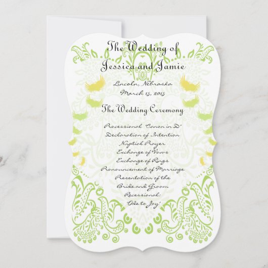 Lime Green Whimisical Bird Wedding Menu Kaart (Voorkant)