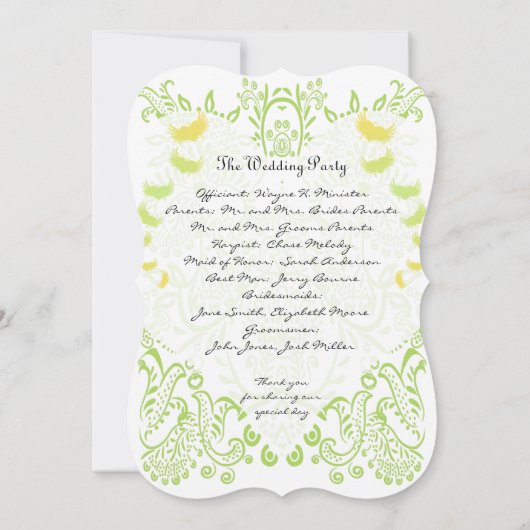 Lime Green Whimisical Bird Wedding Menu Kaart (Achterkant)