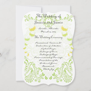 Lime Green Whimisical Bird Wedding Menu Kaart
