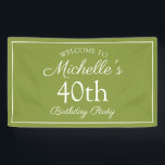 Lime Green White 40th Birthday Party Spandoek<br><div class="desc">Kalksteen groen en wit 40ste verjaardagsfeest voor de viering van een vrouw. De tekst is een elegante doopvont van het calligrafiemanuscript. Neem contact met ons op voor hulp bij aanpassingen of om passende producten aan te vragen.</div>