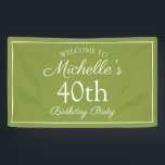 Lime Green White 40th Birthday Party Spandoek<br><div class="desc">Kalksteen groen en wit 40ste verjaardagsfeest voor de viering van een vrouw. De tekst is een elegante doopvont van het calligrafiemanuscript. Neem contact met ons op voor hulp bij aanpassingen of om passende producten aan te vragen.</div>