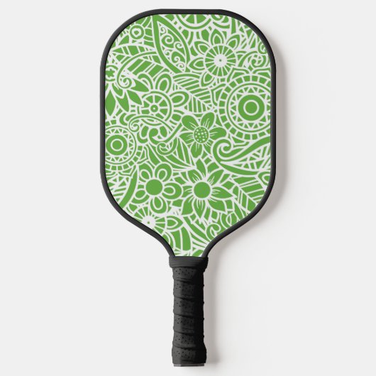 Lime Green & White Abstract Floral Hawaiian Pickleball Paddle (Voorkant)
