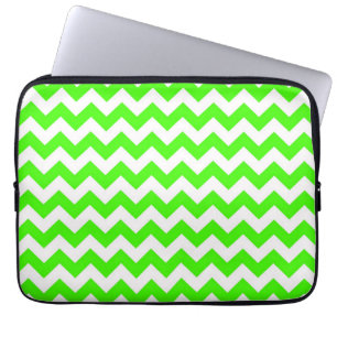 Lime Green White Chevron Zig-Zag Pattern Laptop Sleeve