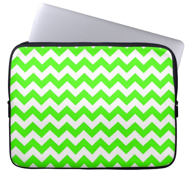 Lime Green White Chevron Zig-Zag Pattern Laptop Sleeve (Voorkant)