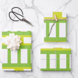 Lime Green White Color Modern Stripes Inpakpapier Vel