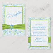 Lime Green, White en Blue Floral Enclosure Card Informatiekaartje (Voorkant / Achterkant)