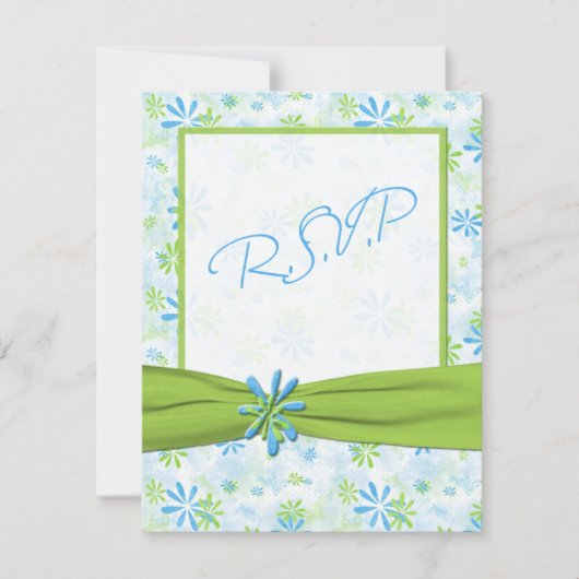 Lime Green, White en Blue Floral Reply Card RSVP Kaartje (Voorkant)