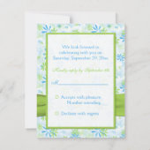 Lime Green, White en Blue Floral Reply Card RSVP Kaartje (Achterkant)