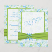 Lime Green, White en Blue Floral Reply Card RSVP Kaartje (Voorkant / Achterkant)