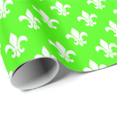 Lime Green White Fleur de Lis Pattern Cadeaupapier (Rol Hoek)