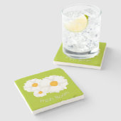 Lime Green White Floral Marble Stone Onderzetter (Zijkant)