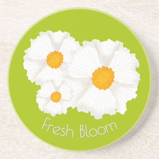 Lime Green White Flower Sandstone Onderzetter (Voorkant)