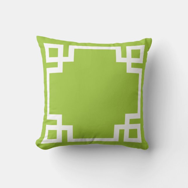 Lime Green White Greek Key Kussen (Voorkant)