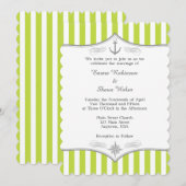 Lime Green White Grey Nautical Wedding Invitation Kaart (Voorkant / Achterkant)