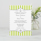 Lime Green White Grey Nautical Wedding Invitation Kaart (Staand voorkant)
