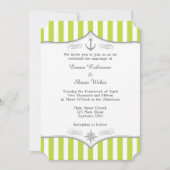 Lime Green White Grey Nautical Wedding Invitation Kaart (Voorkant)