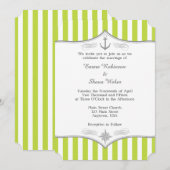 Lime Green White Grey Nautical Wedding Invitation Kaart (Voorkant / Achterkant)