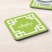 Lime Green White — Grieks monogram Bier Onderzetter (Linkerzijde)