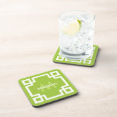 Lime Green White — Grieks monogram Bier Onderzetter (Rechterzijde)