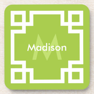 Lime Green White — Grieks monogram Bier Onderzetter