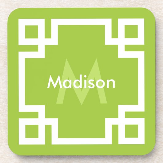Lime Green White — Grieks monogram Bier Onderzetter (Voorkant)