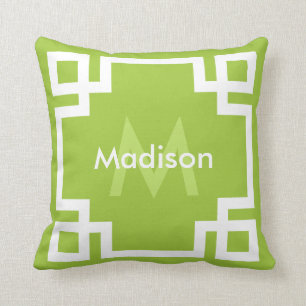 Lime Green White — Grieks monogram Kussen