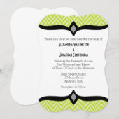 Lime Green White Herringbone Wedding Invitation Kaart (Voorkant / Achterkant)