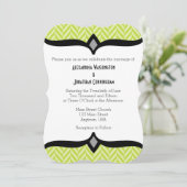 Lime Green White Herringbone Wedding Invitation Kaart (Staand voorkant)