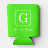 Lime Green White Initiaal monogram Blikjeskoeler (Achterkant)