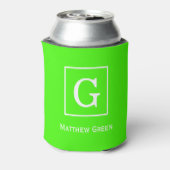 Lime Green White Initiaal monogram Blikjeskoeler (Blikje Achterkant)
